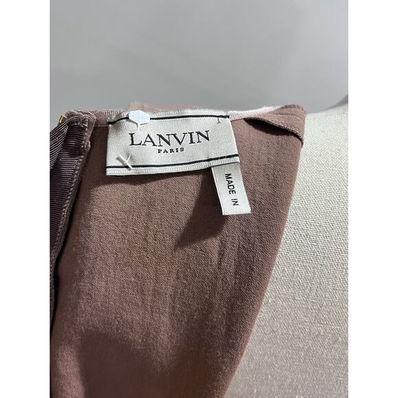 Lanvin Crew Neck Knee-Length Sheath Side Ruched Taupe Tan Dress Size 40/ US 6-9 - Picture 8 of 11
